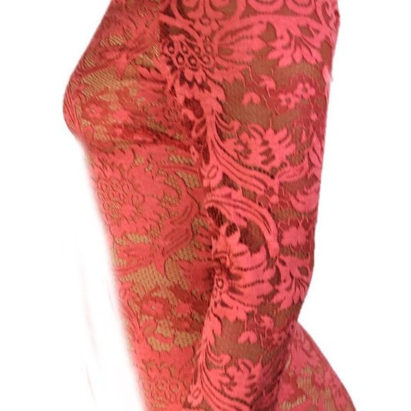 Coral Lace Overlay Dress 3/4 Sleeve Size Small - Picture 5 of 9